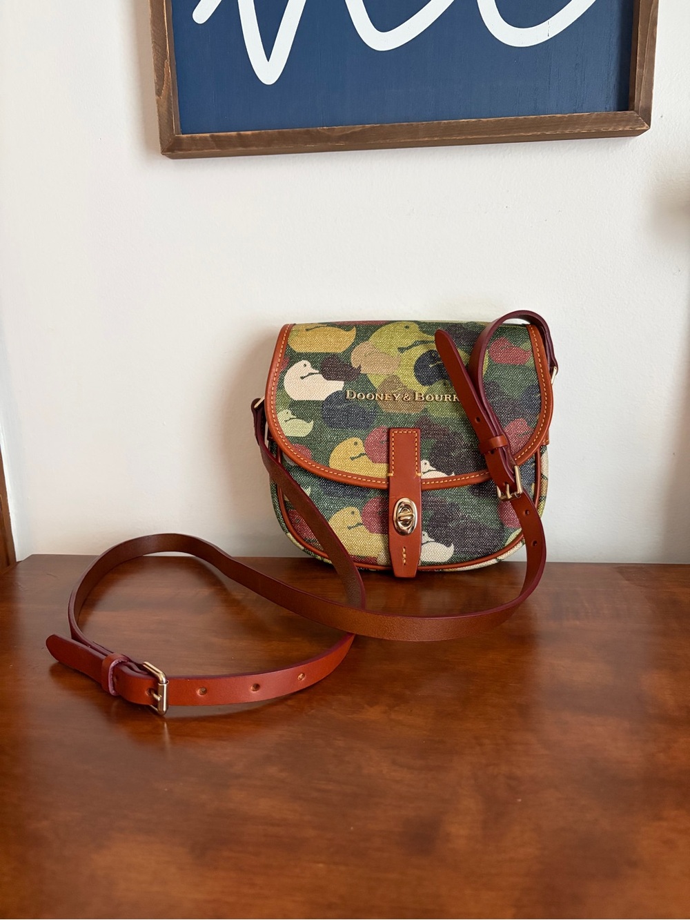 Dooney & Bourke Multicolor Duck-Print Crossbody with Brown Leather Trim